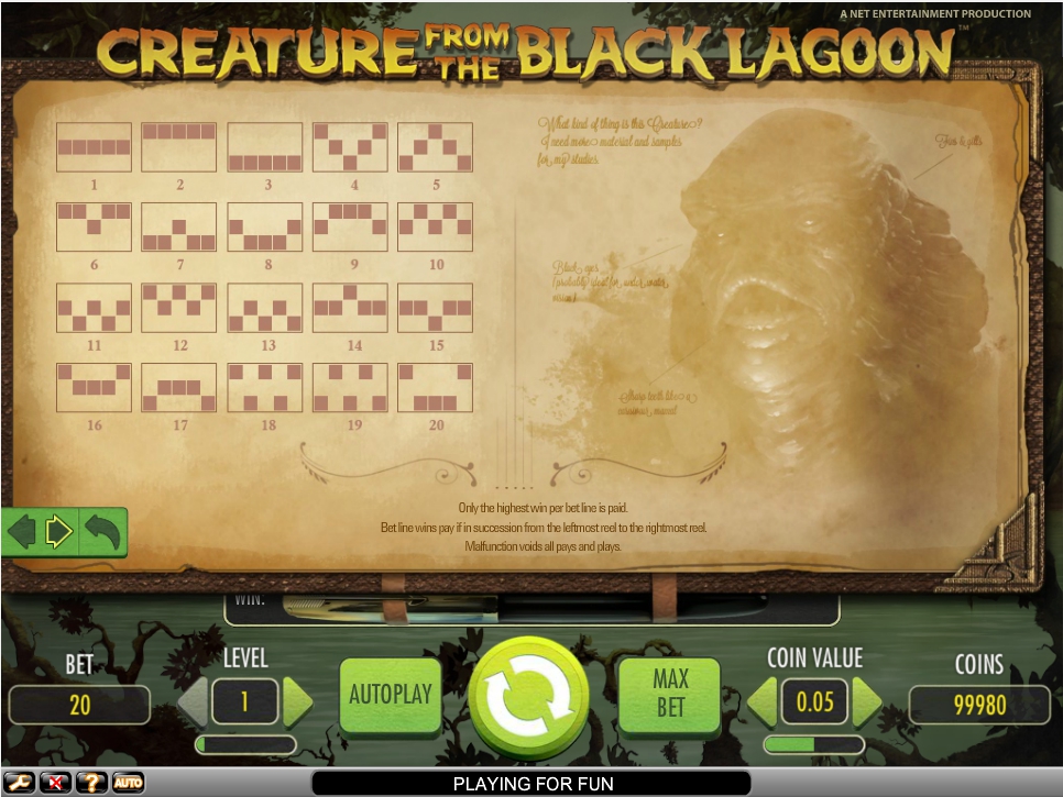 Play creature from the black lagoon slot machine