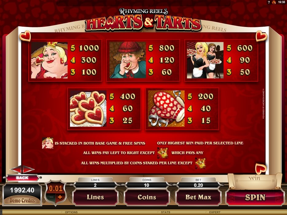 rhyming reels hearts  tarts slot machine detail image 2