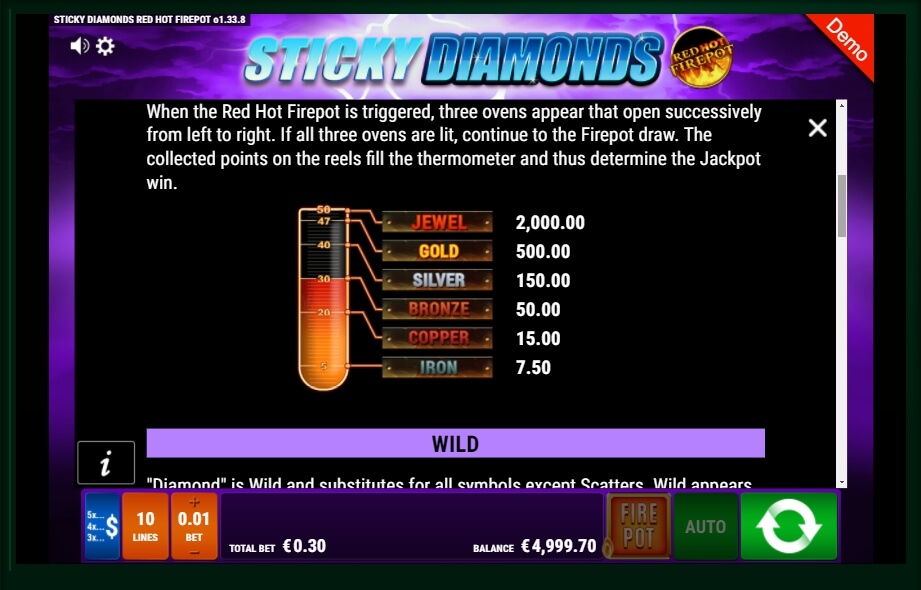 sticky diamonds red hot firepot slot machine detail image 5