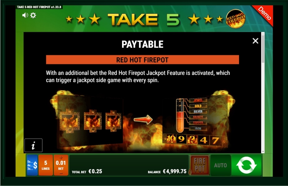 take 5 red hot firepot slot machine detail image 4
